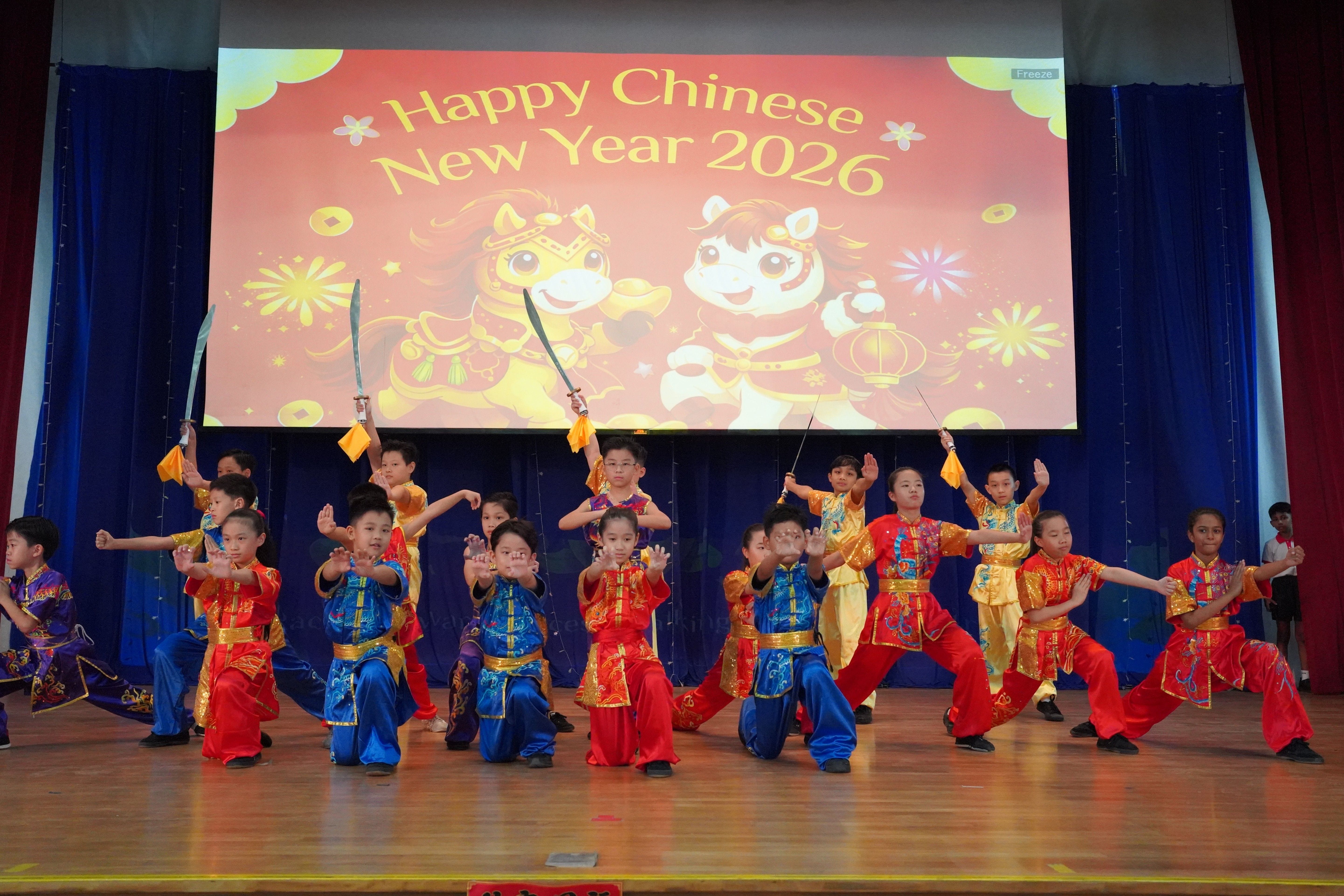 wushu students performing during cny celebration
